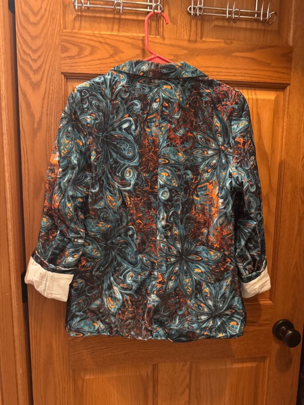 Medium Print Blazer, Teal Orange Kaleidoscope, Statement Jacket - Picture 4 of 4